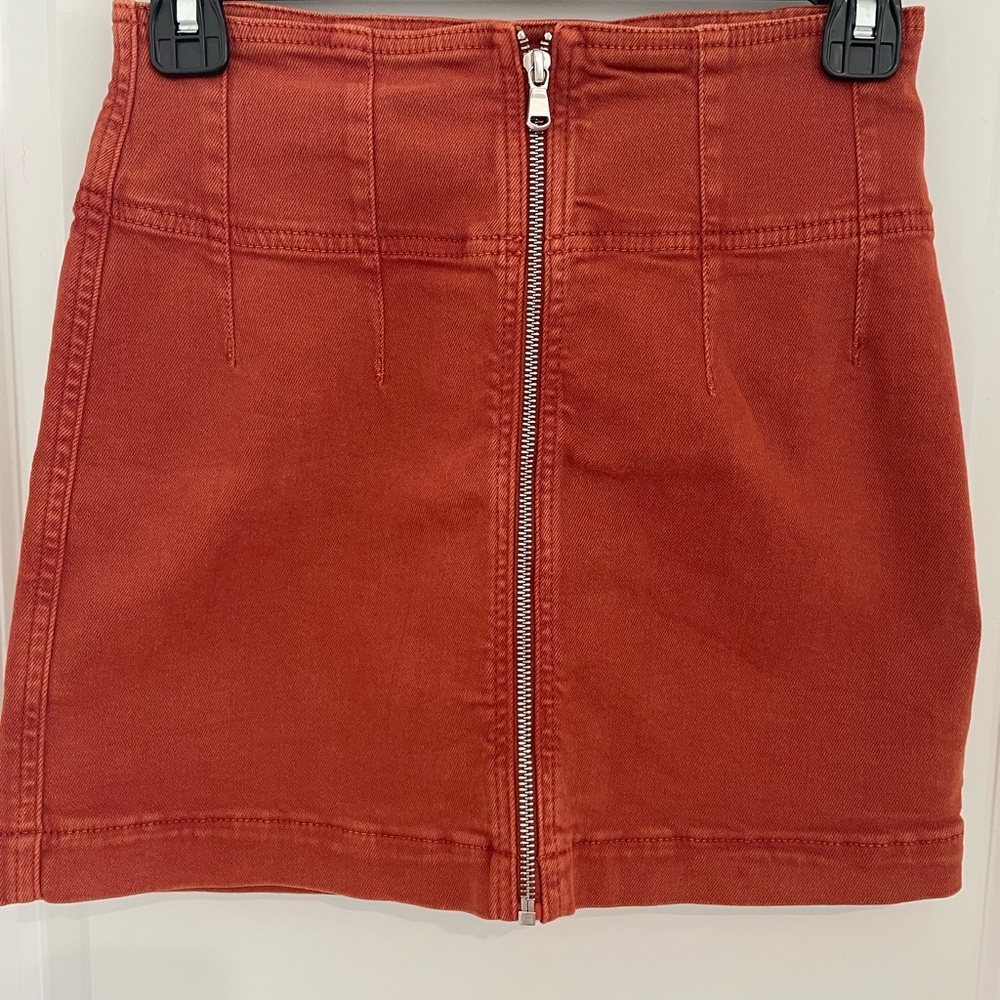 Free People Boho Rust Orange Denim Zip Skirt